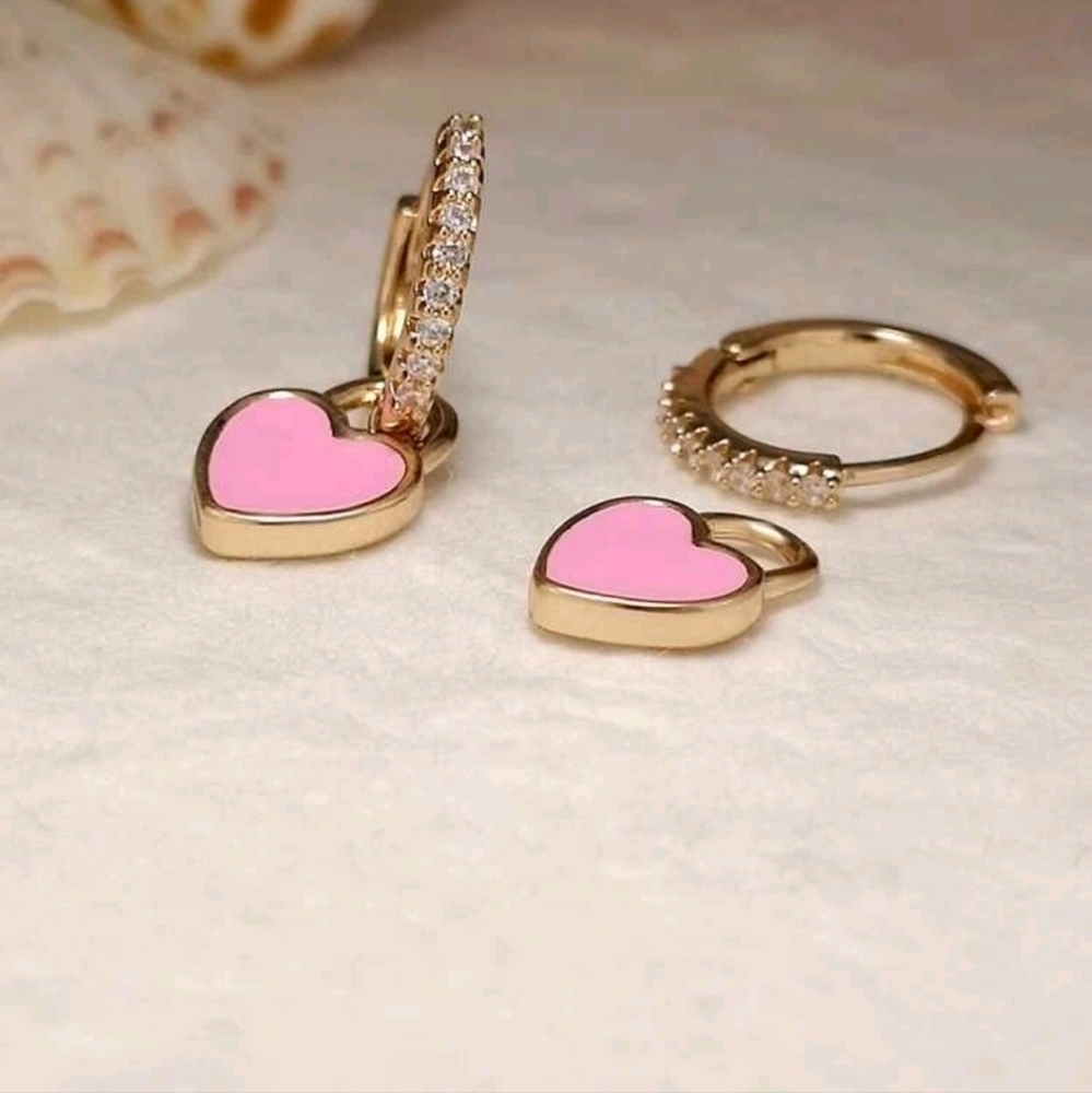 HEART Design 2 In 1 Drop Earrings - Picture 3 of 5
